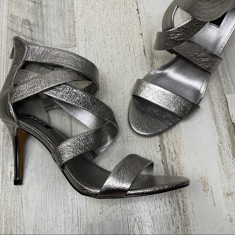 DKNY Iggi thick strappy zip back heels - Silver - 8M